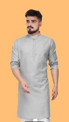 HouseOfCommon Men Solid A-line Kurta(Grey)