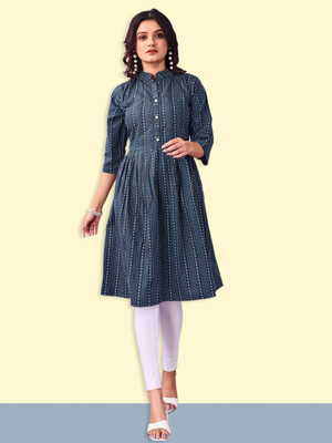 HouseOfCommon Women Self Design A-line Kurta(Grey)