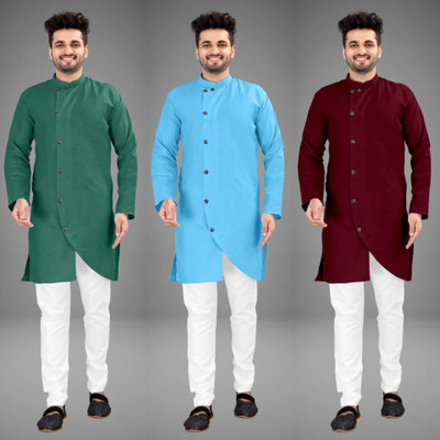 GRATITUDE ROCK Men Solid Asymmetric Kurta(Multicolor)