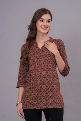 3WISVERS Women Printed Straight Kurta(Brown)