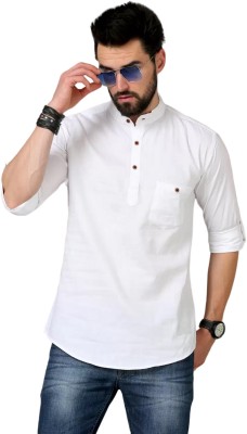 DIGIMI Men Solid Straight Kurta(White)