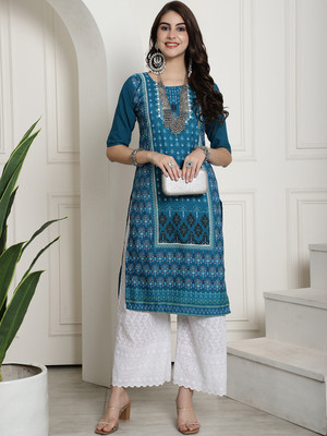 1 Stop Fashion Women Printed Straight Kurta(Purple)