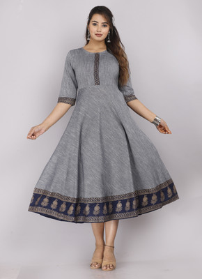 SQKURTI Women Floral Print Anarkali Kurta(Grey)