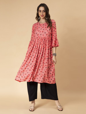 Fabclub Women Floral Print Anarkali Kurta(Pink)