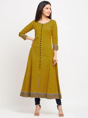 Yash Gallery Women Printed Anarkali Kurta(Yellow)