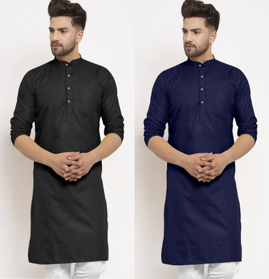 JENJEE Men Solid Straight Kurta(Black, Dark Blue)