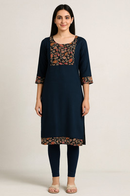 singaran fashion Women Solid Straight Kurta(Dark Blue)