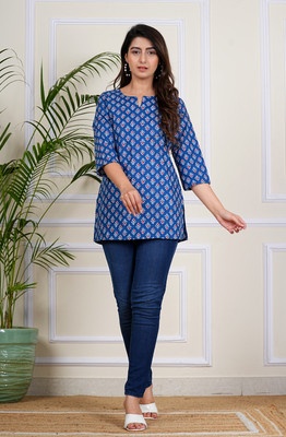 CLOTHI FAB Women Printed Straight Kurta(Blue)