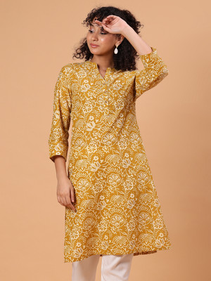 LIMEROAD Women Printed A-line Kurta(Yellow)