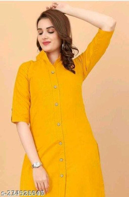 ECOCHOICECOMPANY Women Solid A-line Kurta(Yellow)