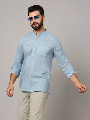 JAPER KURTI Men Self Design Straight Kurta(Light Blue)