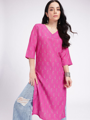 Anouk Rustic Women Floral Print Straight Kurta(Pink)