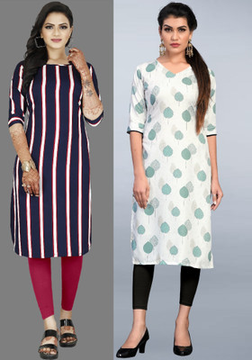 Hiral Creation Women Striped, Printed A-line Kurta(Purple, White)
