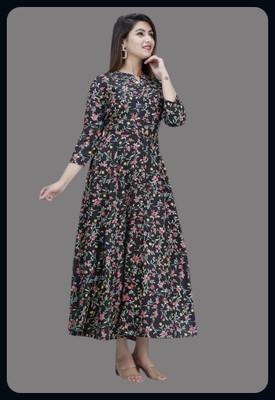 RACHNA FASHION Women Printed Anarkali Kurta(Black)