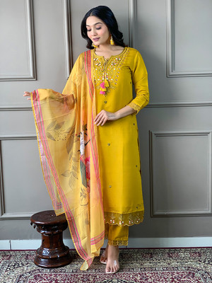 Dhruvil Impex Embroidered Kurta, Trouser/Pant & Dupatta Set