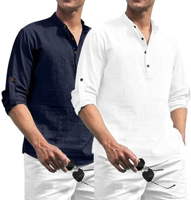 EDIN ENTERPRISES Men Solid Straight Kurta(Dark Blue, Blue)