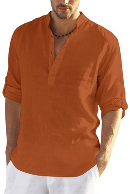 Apektra Men Solid Straight Kurta(Brown)