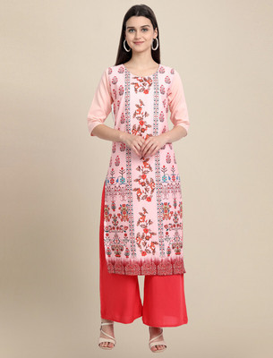 1 Stop Fashion Women Printed Straight Kurta(Pink)