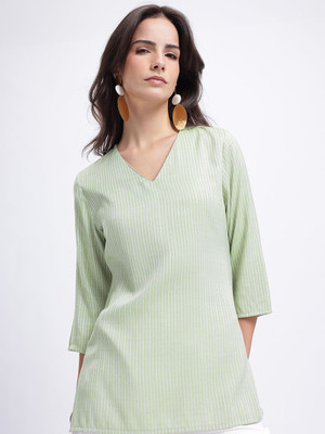 Anouk Rustic Women Woven Design Straight Kurta(Green)