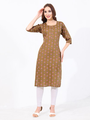 hriday fashion Women Printed Ethnic Dress Kurta(Brown)