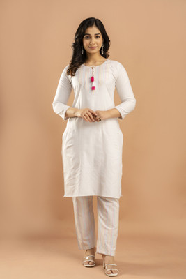 Saroj Fab Women Self Design A-line Kurta(White)