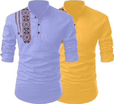 Kavyangle Creation Men Printed Straight Kurta(Blue, Multicolor)