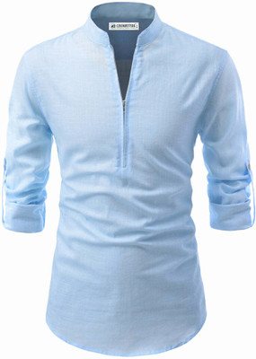CROWNTAIL Men Solid A-line Kurta(Light Blue)
