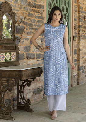 SARANSHI ENTERPRISES Women Floral Print A-line Kurta(Blue)
