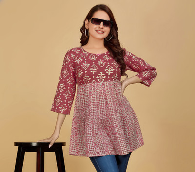 anushansa Women Printed, Geometric Print Flared Kurta(Red)