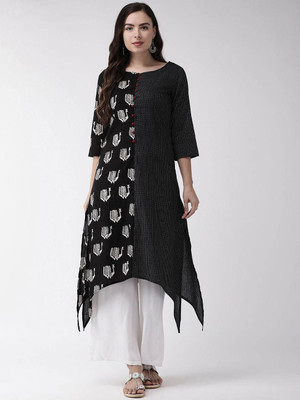 ANOUK Women Embroidered A-line Kurta(Black)