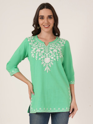 Lediverse Women Embroidered A-line Kurta(Green)