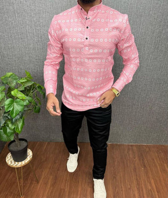 dhyan creation Men Printed A-line Kurta(White)