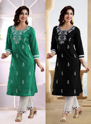 SISTO Women Chikan Embroidery A-line Kurta(Multicolor)
