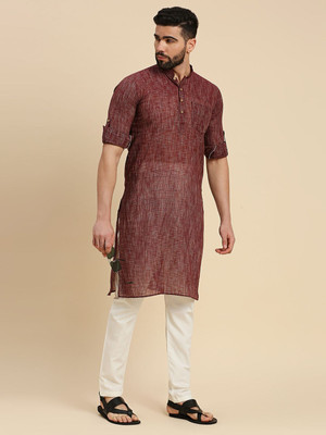 Rajubhai Hargovindas Men Self Design Straight Kurta(Maroon)