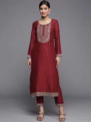 rarethread Women Embellished A-line Kurta(Maroon)