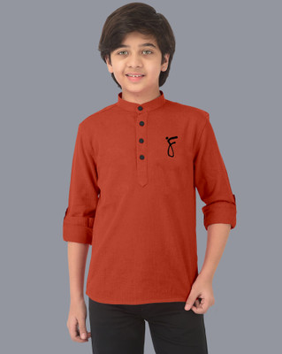 VTEXX Boys Solid Straight Kurta(Orange)