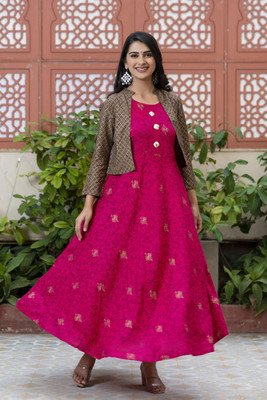 ftDiva Women Self Design Anarkali Kurta(Pink)