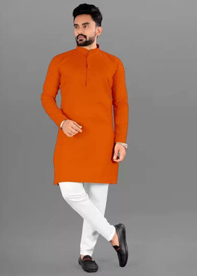 TIGERSNAKE Men Solid Straight Kurta(Orange)