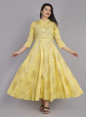 Riya Creation Women Solid Flared Kurta(Yellow)