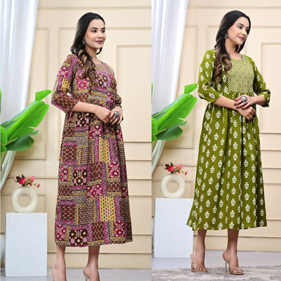 Rp Rosy Pink Women Printed A-line Kurta(Multicolor)