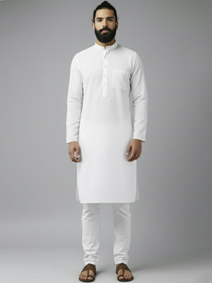 Yugnik Men Solid Straight Kurta(White)