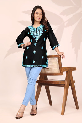 RUDRA LIFESTYLE Women Embroidered A-line Kurta(Black)