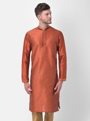 DEYANN Men Printed Straight Kurta(Orange)