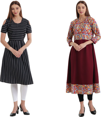 HouseOfCommon Women Printed Anarkali Kurta(Black)