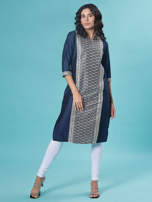 V-MART Women Embroidered A-line Kurta(Blue)