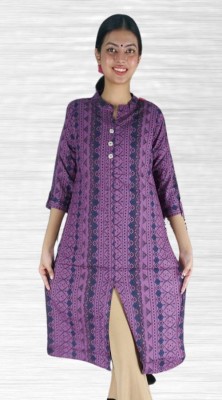 RYALE Women Geometric Print Straight Kurta(Purple)