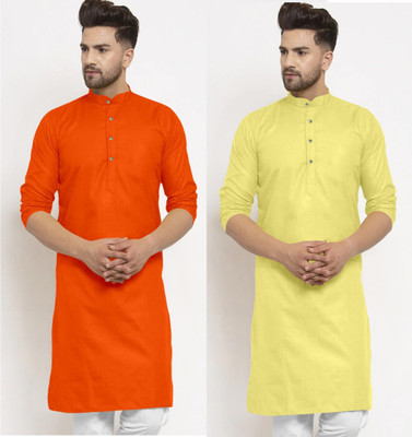 JENJEE FASHION Men Solid Straight Kurta(Orange, Yellow)