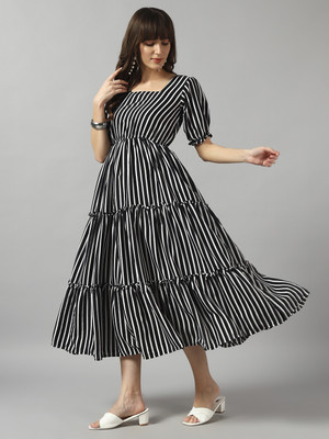 Krunal Raiyani Women Fit and Flare White Midi/Calf Length Dress
