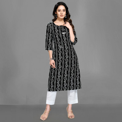 RUDRA ONLINE Women Printed A-line Kurta(Black)