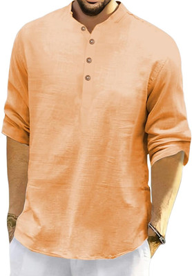 Vida Loca Men Solid Straight Kurta(Orange)